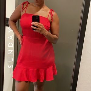 Tie shoulder ruffle hem dress